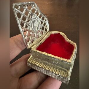 Antique Ornate Silvertone Miniature Piano Trinket Jewelry Box